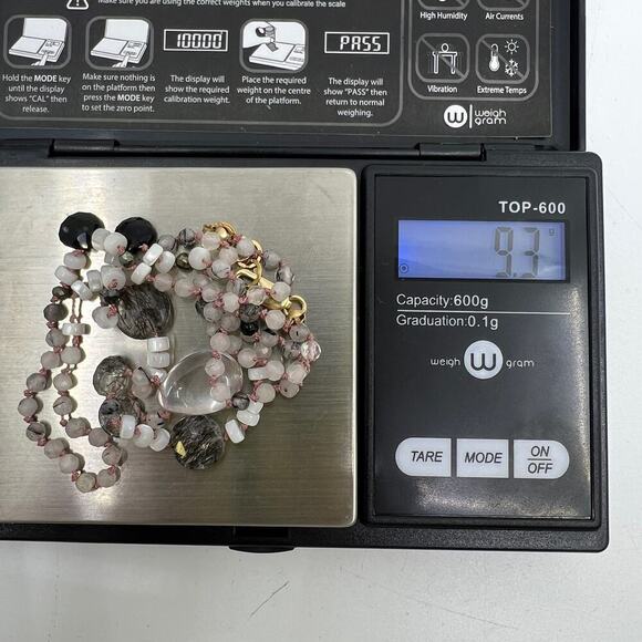 Vintage Black Rutilated Quartz & Rose Quartz Beaded Necklace 14/20 GF Clasp - Picture 7 of 7